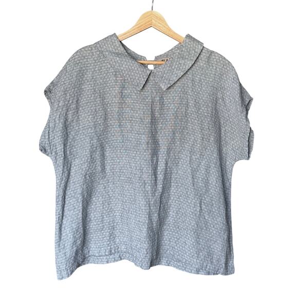 Flax Linen Oversized Boxy Fit Jacquard Peter Pan Collar Starlet Top Size S - Picture 1 of 6